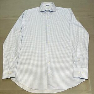 SuitSupply Traveller Men Blue Gingnam Plaid Button‎ Dress Spread Shirt-15.5/39-